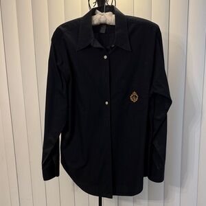 Vintage Ralph Lauren Black Button-Up Shirt with Gold Crest Size Large